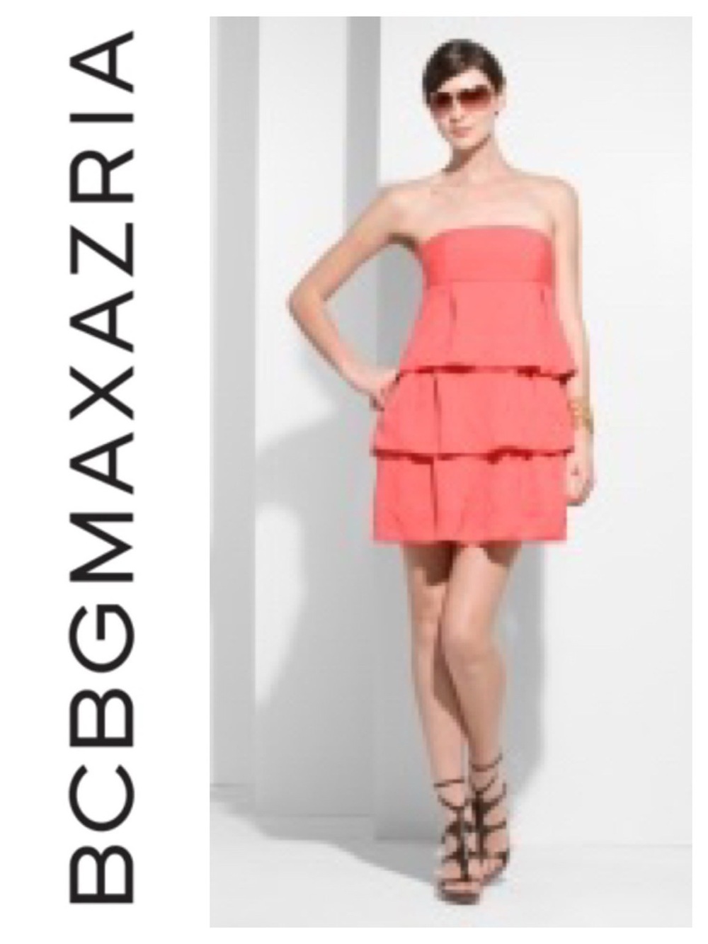 BCBGMaxAzria Woven Strapless Tiered Dress